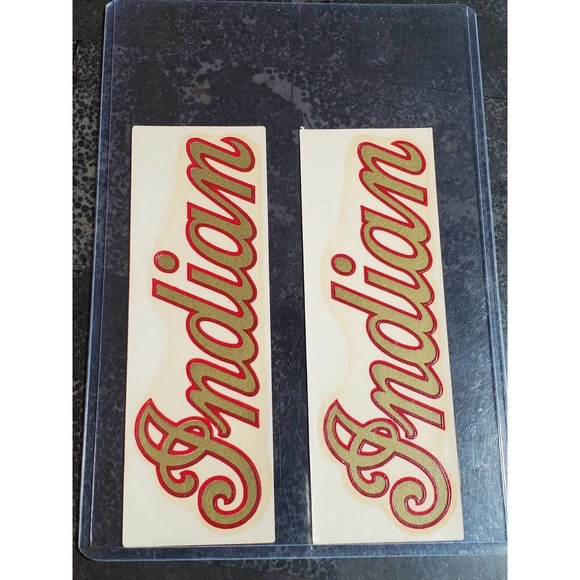 ULTRA RARE 2X ORIGINAL NOS VINTAGE INDIAN MOTORCYCLE GOLD SCRIPT TANK DECALS - Picture 3 of 5